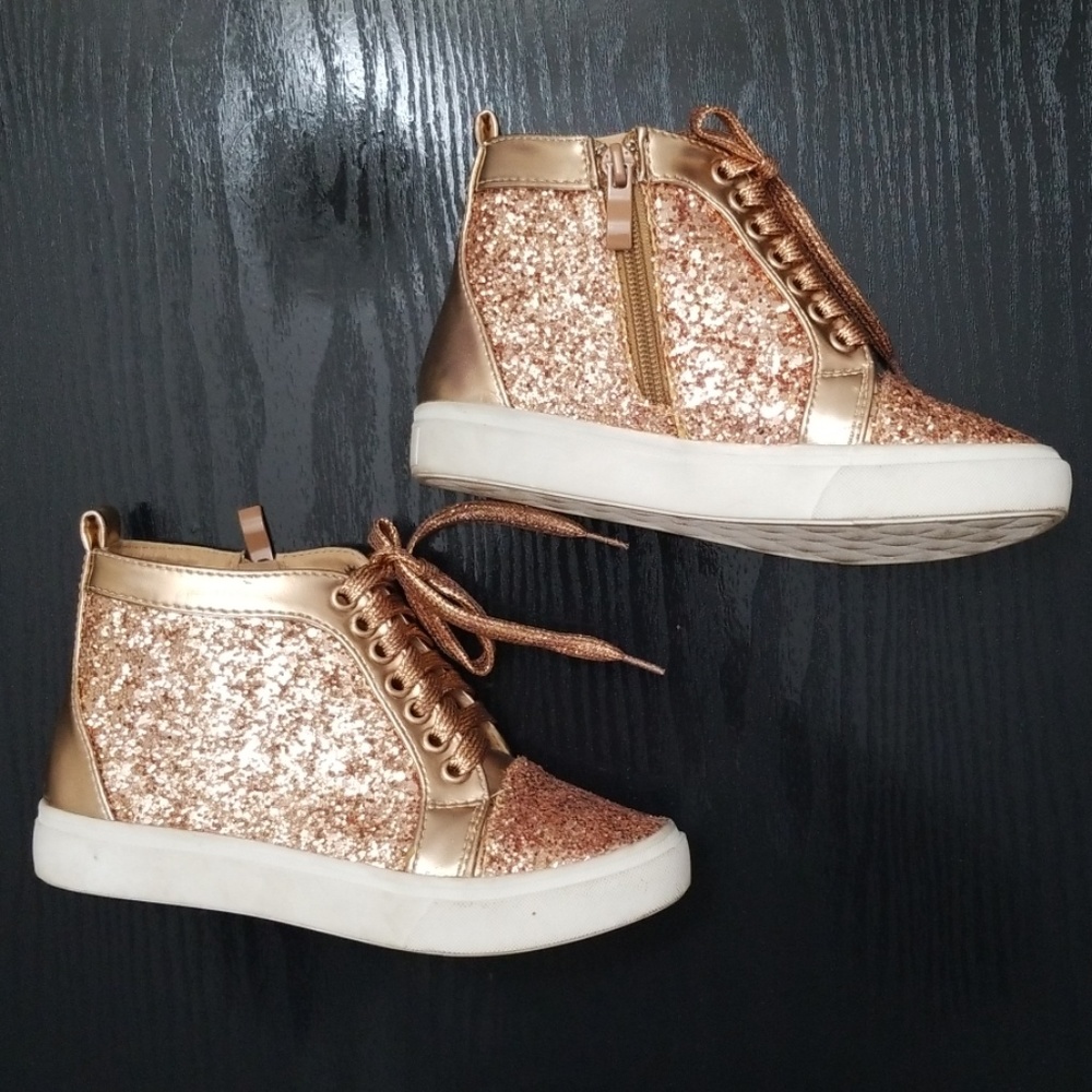 LITTLE GIRLS SIZE 13 ROSEGOLD  GLITTER HIGH TOP